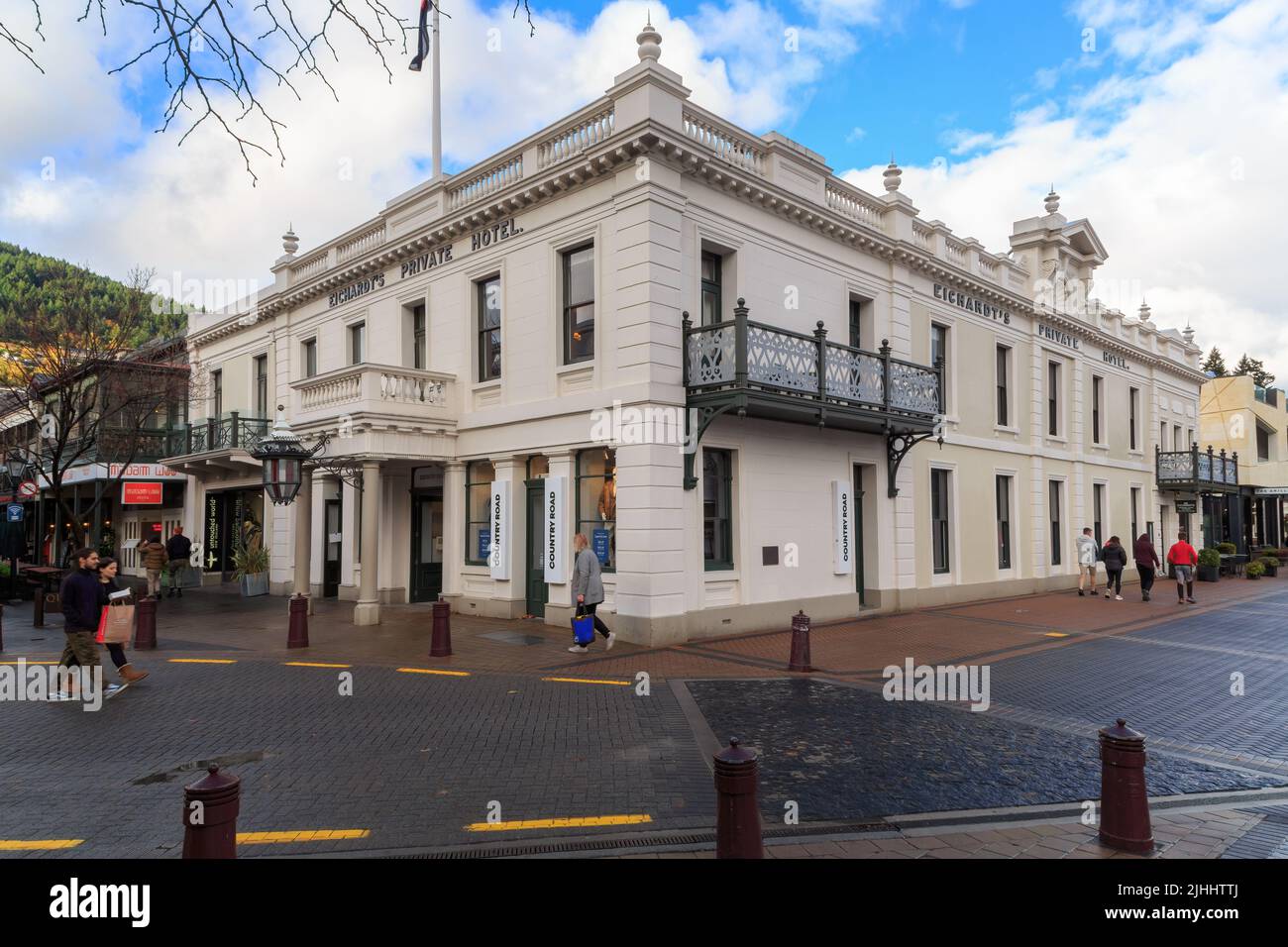 Eichardt`s Private Hotel in Queenstown, Neuseeland, ein historisches Gebäude mit Boutique-Unterkünften Stockfoto